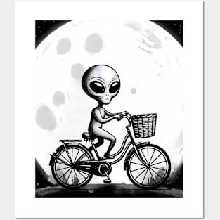 Alien on a Bicycle in the moonlight Posters and Art